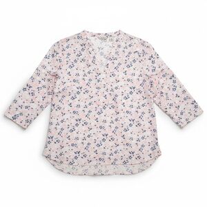 L.L. Bean Floral Cotton Blouse Spring Top Vacation Resort Casual Pink Blue M